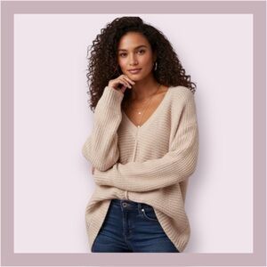 Free People Barely Blush Oversize V-Neck Pullover